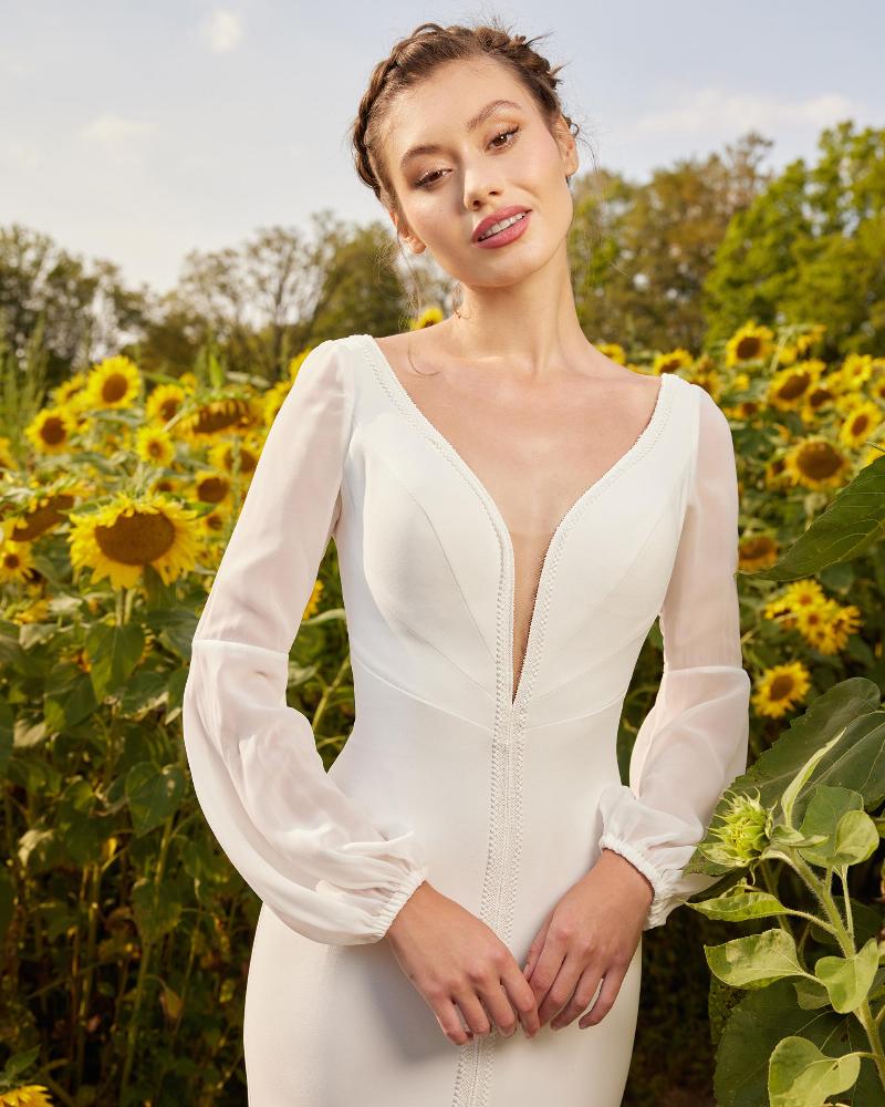 Lp2207 simple long sleeve wedding dress with low back and slit3